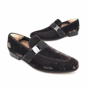Salvatore Ferragamo Mens Velvet Slip On Loafers Size 8.5 Brown